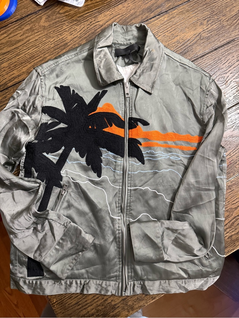 rag & bone Olive Zip Jacket with Black Palm and Orange Stripe